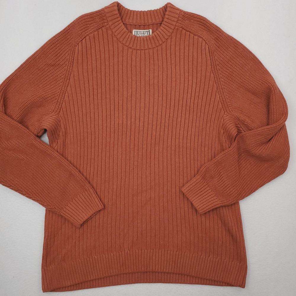 Duluth Trading Sweater Mens 2XL Orange Ribbed Burley Retirement Crew Pullover